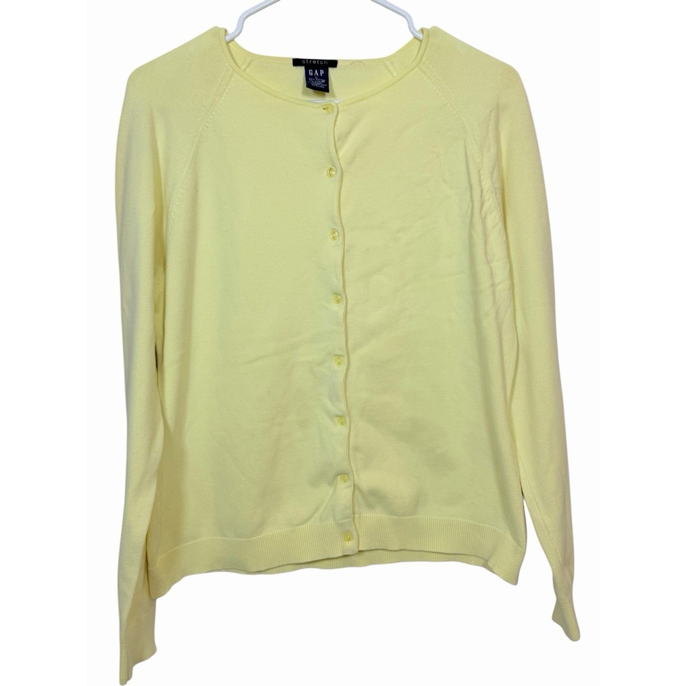 Vintage GAP Stretch Butter Pale Yellow Cardigan Sweater Soft‎ Girl Y2K Preppy Lg